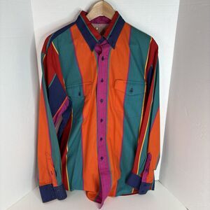 Vintage Cowhand Button Down Dress Shirt Large Multicolored Striped Long Sleeve